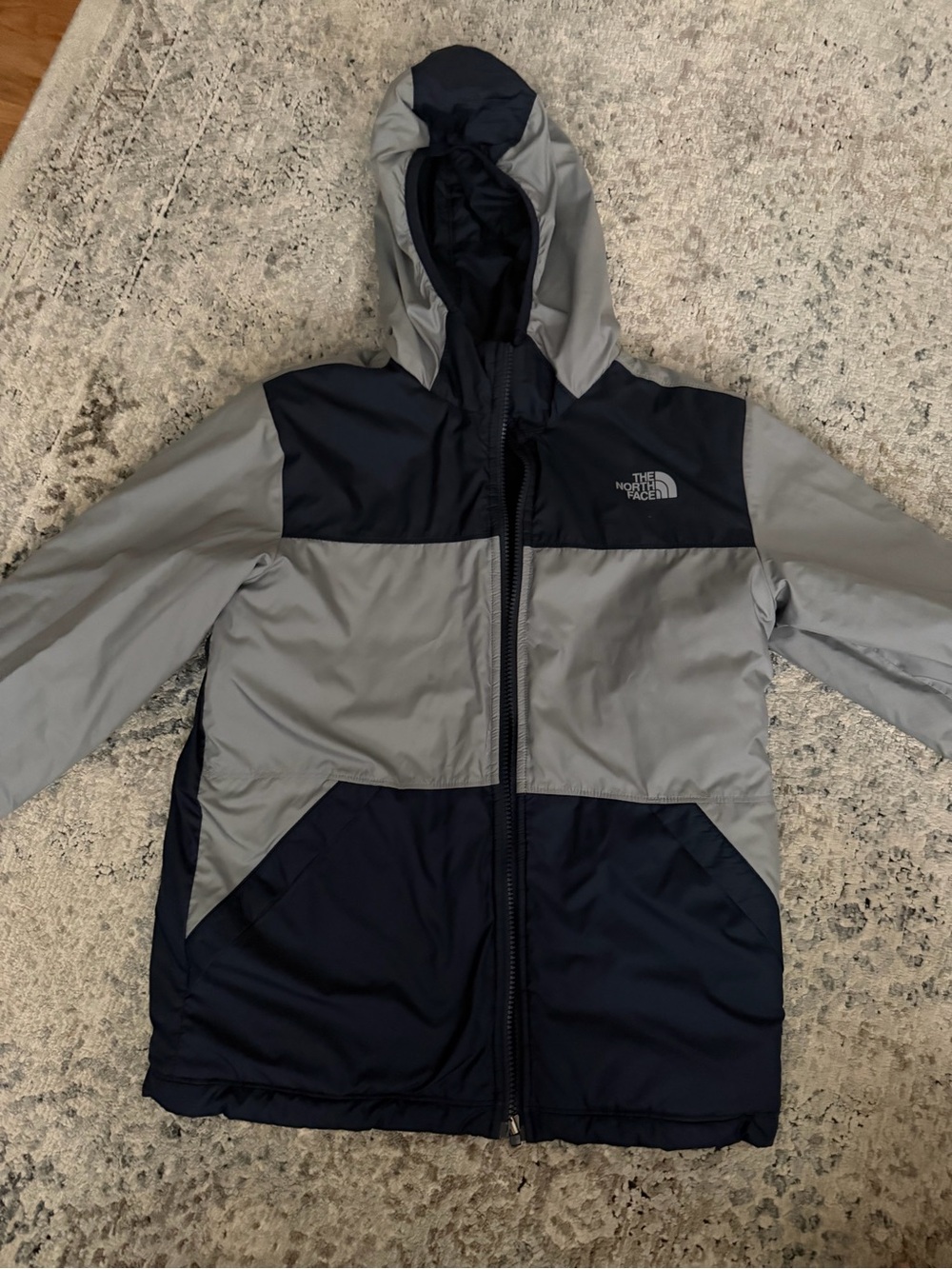 The North Face Kids' Two-Tone Reversible Navy and Gray Hooded Raincoat